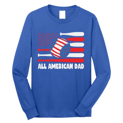 All American Dad Baseball Us Flag Great Gift Long Sleeve Shirt