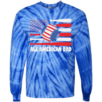 All American Dad Baseball Us Flag Great Gift Tie-Dye Long Sleeve Shirt