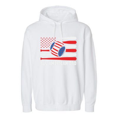 All American Dad Baseball Us Flag Great Gift Garment-Dyed Fleece Hoodie