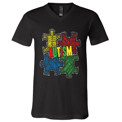 Autism Awareness Design Supporting Spread Kindness V-Neck T-Shirt