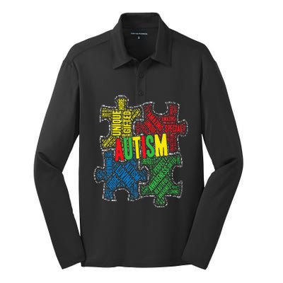 Autism Awareness Design Supporting Spread Kindness Silk Touch Performance Long Sleeve Polo