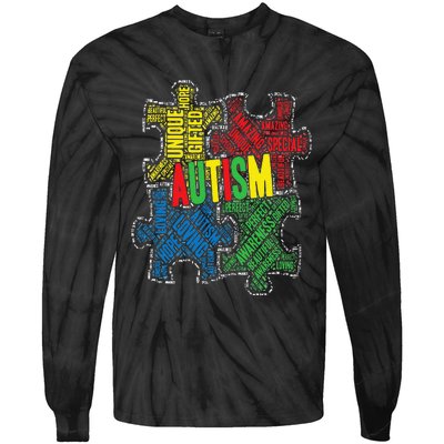 Autism Awareness Design Supporting Spread Kindness Tie-Dye Long Sleeve Shirt