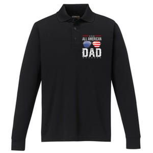 All American Dad Matching Family Fourth 4th Of July American Performance Long Sleeve Polo