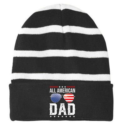 All American Dad Matching Family Fourth 4th Of July American Striped Beanie with Solid Band