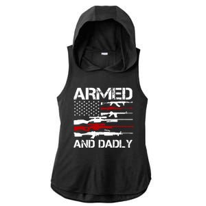 Armed And Dadly Military Dad Gift Ladies PosiCharge Tri-Blend Wicking Draft Hoodie Tank