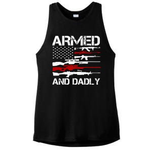 Armed And Dadly Military Dad Gift Ladies PosiCharge Tri-Blend Wicking Tank