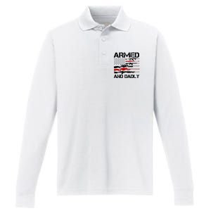 Armed And Dadly Military Dad Gift Performance Long Sleeve Polo