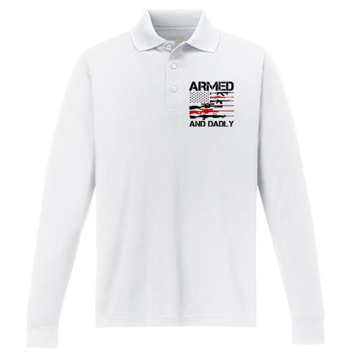 Armed And Dadly Military Dad Gift Performance Long Sleeve Polo