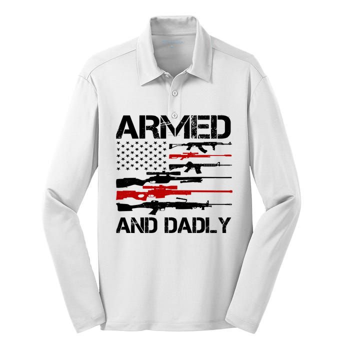 Armed And Dadly Military Dad Gift Silk Touch Performance Long Sleeve Polo