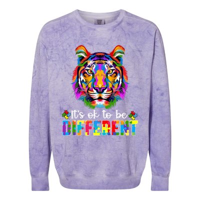 Autism Awareness Day ItS Ok To Be Different Colorful Tiger Gift Colorblast Crewneck Sweatshirt