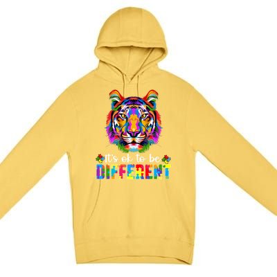 Autism Awareness Day ItS Ok To Be Different Colorful Tiger Gift Premium Pullover Hoodie