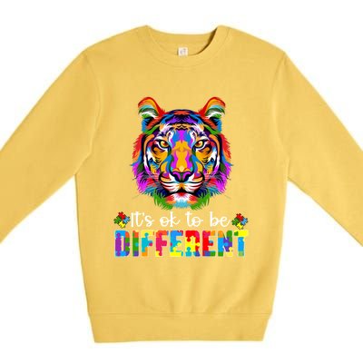 Autism Awareness Day ItS Ok To Be Different Colorful Tiger Gift Premium Crewneck Sweatshirt