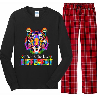 Autism Awareness Day ItS Ok To Be Different Colorful Tiger Gift Long Sleeve Pajama Set