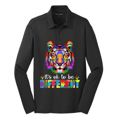 Autism Awareness Day ItS Ok To Be Different Colorful Tiger Gift Silk Touch Performance Long Sleeve Polo