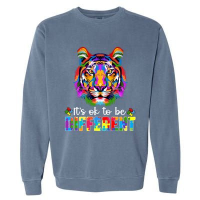 Autism Awareness Day ItS Ok To Be Different Colorful Tiger Gift Garment-Dyed Sweatshirt