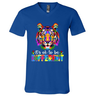 Autism Awareness Day ItS Ok To Be Different Colorful Tiger Gift V-Neck T-Shirt