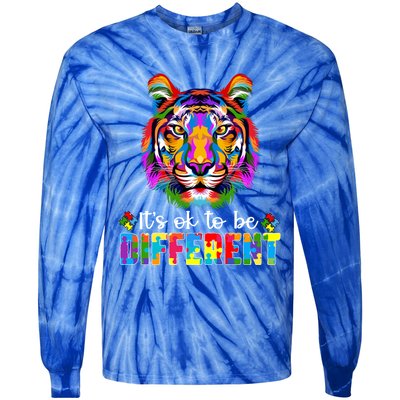 Autism Awareness Day ItS Ok To Be Different Colorful Tiger Gift Tie-Dye Long Sleeve Shirt