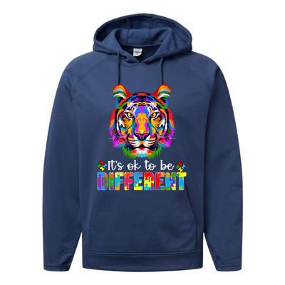 Autism Awareness Day ItS Ok To Be Different Colorful Tiger Gift Performance Fleece Hoodie