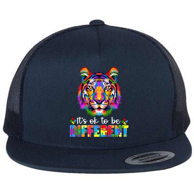 Autism Awareness Day ItS Ok To Be Different Colorful Tiger Gift Flat Bill Trucker Hat