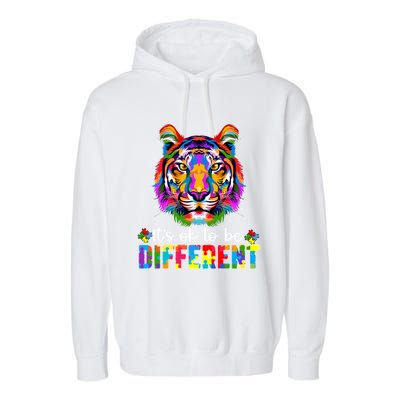 Autism Awareness Day ItS Ok To Be Different Colorful Tiger Gift Garment-Dyed Fleece Hoodie