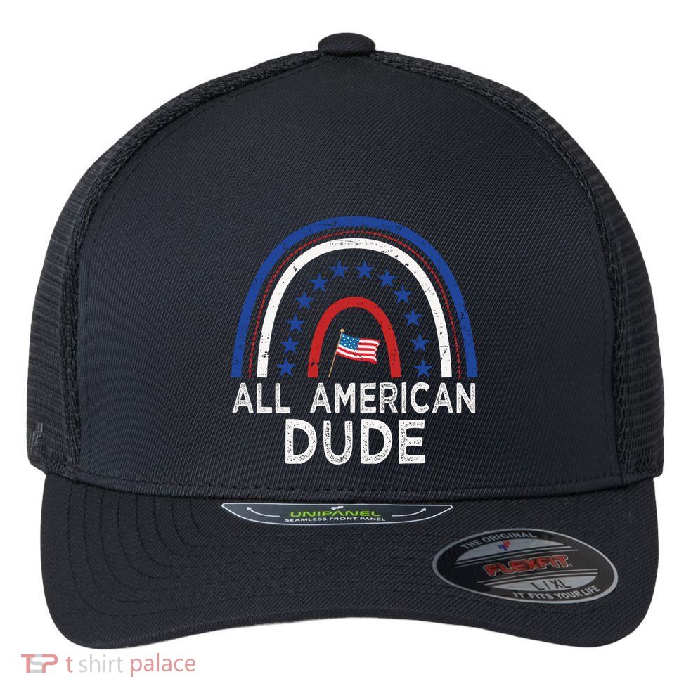 All American Dude Tie Dye 4th Of July Outfits For Family Great Gift Flexfit Unipanel Trucker Cap