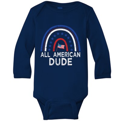 All American Dude Tie Dye 4th Of July Outfits For Family Great Gift Baby Long Sleeve Bodysuit