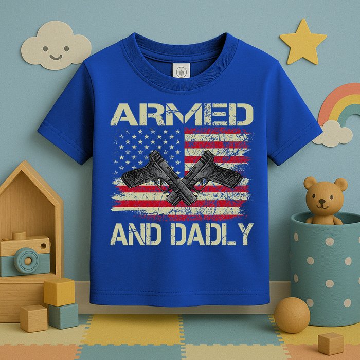 Armed And Dadly Funny Deadly Father For Father's Day Toddler T-Shirt