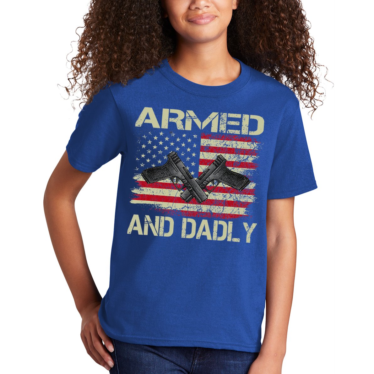 Armed And Dadly Funny Deadly Father For Father's Day Kids T-Shirt