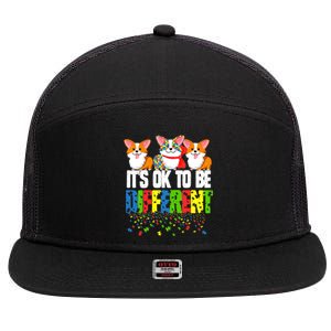 Autism Awareness Day Corgi, It's Ok To Be Different 7 Panel Mesh Trucker Snapback Hat