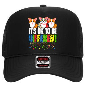 Autism Awareness Day Corgi, It's Ok To Be Different High Crown Mesh Back Trucker Hat