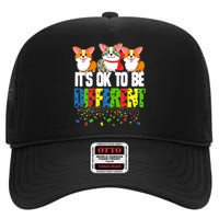 Autism Awareness Day Corgi, It's Ok To Be Different High Crown Mesh Back Trucker Hat