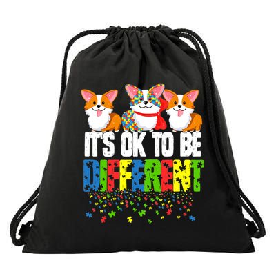 Autism Awareness Day Corgi, It's Ok To Be Different Drawstring Bag
