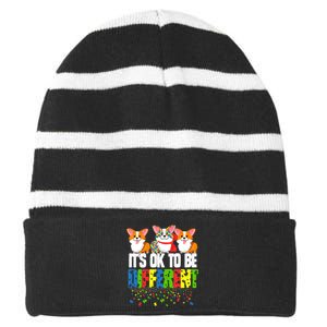 Autism Awareness Day Corgi, It's Ok To Be Different Striped Beanie with Solid Band