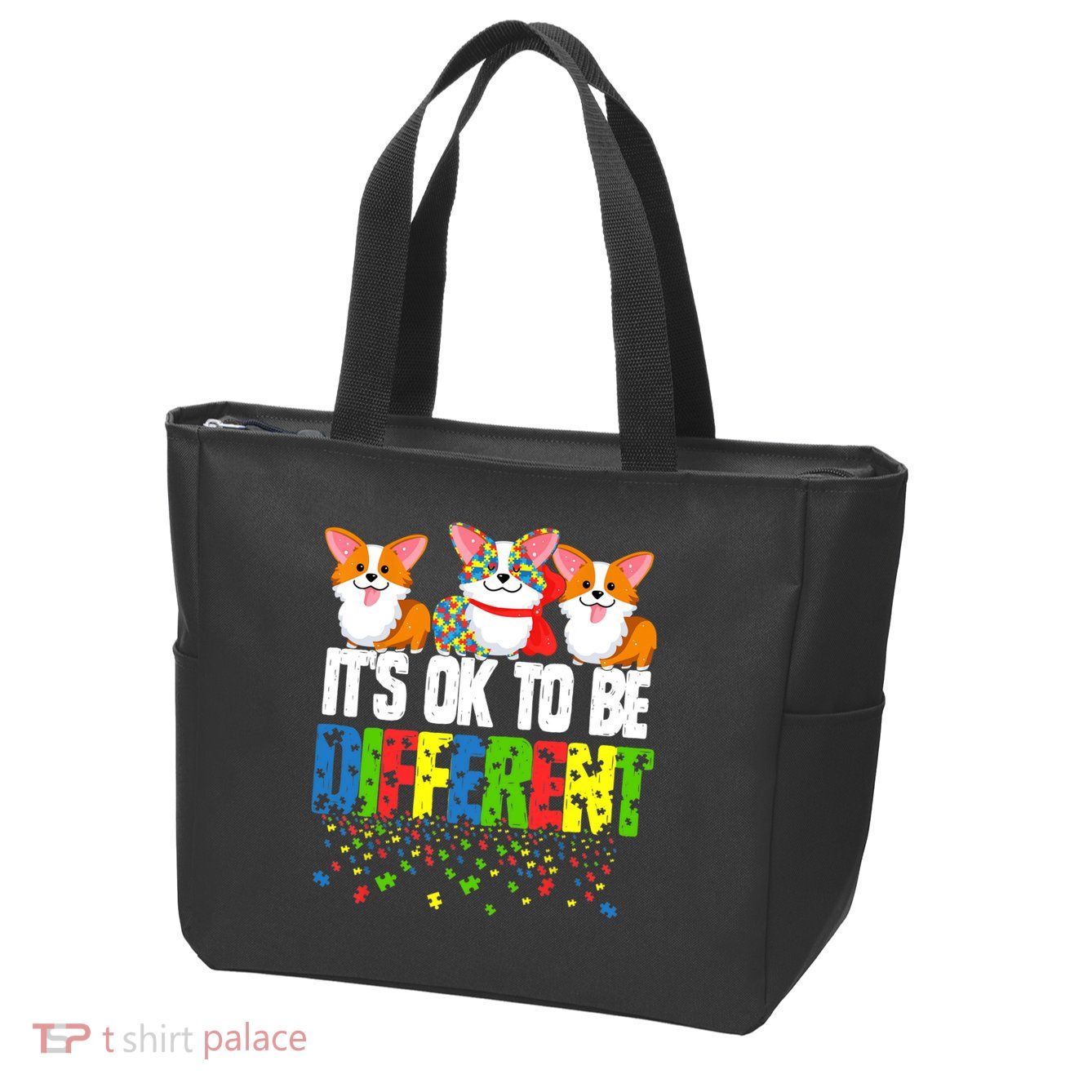 Autism Awareness Day Corgi, It's Ok To Be Different Zip Tote Bag