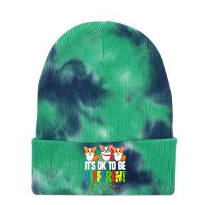 Autism Awareness Day Corgi, It's Ok To Be Different Tie Dye 12in Knit Beanie