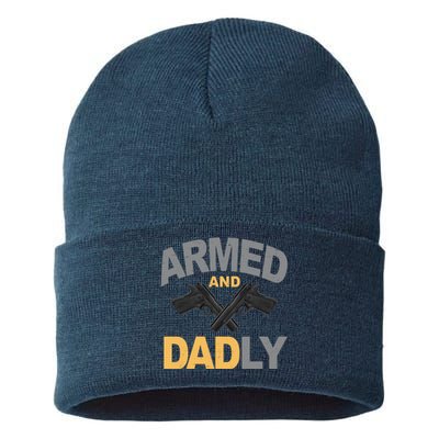 Armed And Dadly Fathers Day Gift Sustainable Knit Beanie