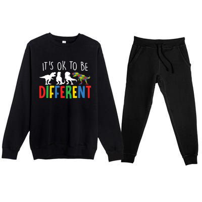 Autism Awareness Dinosaur ItS Ok To Be Different Meaningful Gift Premium Crewneck Sweatsuit Set