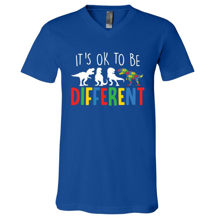 Autism Awareness Dinosaur ItS Ok To Be Different Meaningful Gift V-Neck T-Shirt