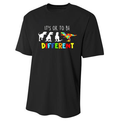 Autism Awareness Dinosaur Boy Its Ok To Be Different Performance Sprint T-Shirt