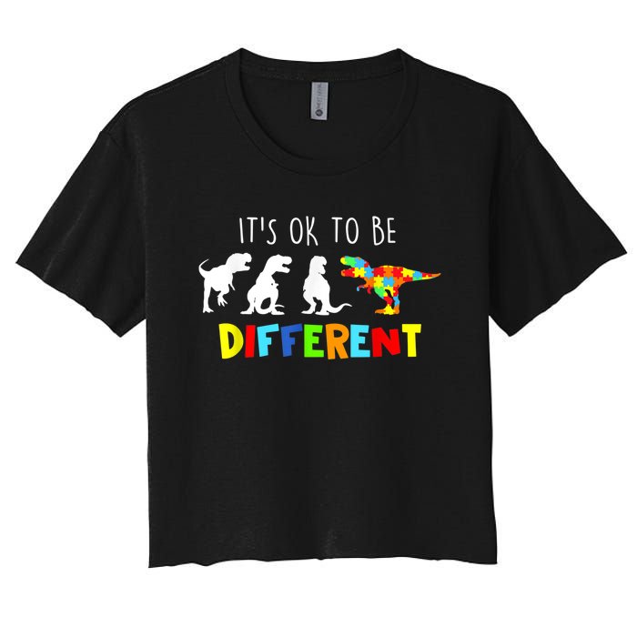 Autism Awareness Dinosaur Boy Its Ok To Be Different Women's Crop Top Tee