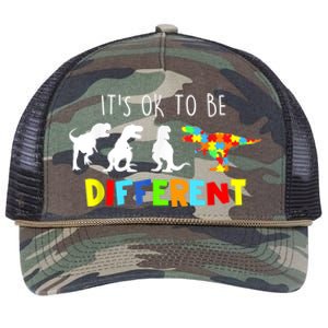 Autism Awareness Dinosaur Boy Its Ok To Be Different Retro Rope Trucker Hat Cap