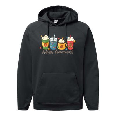 Autism Awareness Day Coffee Cups Performance Fleece Hoodie