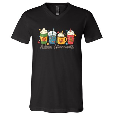 Autism Awareness Day Coffee Cups V-Neck T-Shirt