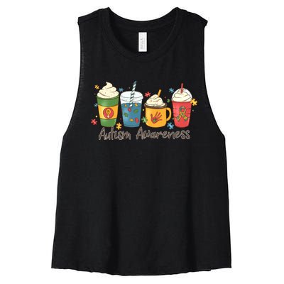 Autism Awareness Day Coffee Cups Women's Racerback Cropped Tank