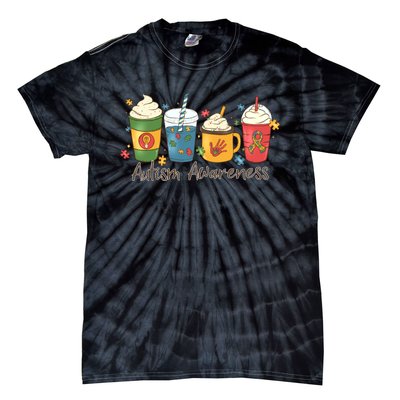 Autism Awareness Day Coffee Cups Tie-Dye T-Shirt