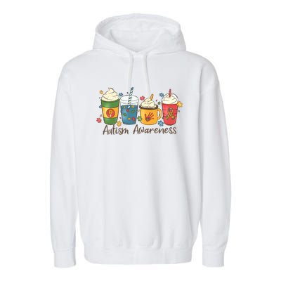 Autism Awareness Day Coffee Cups Garment-Dyed Fleece Hoodie