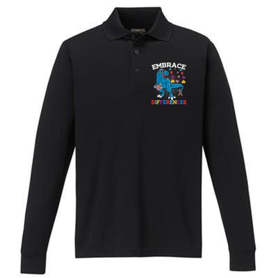 Autism Awareness Dinosaur Trex Gift Performance Long Sleeve Polo