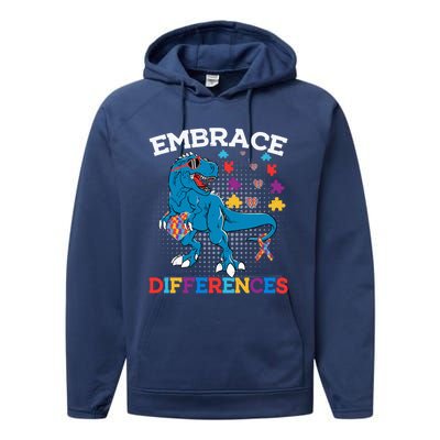 Autism Awareness Dinosaur Trex Gift Performance Fleece Hoodie