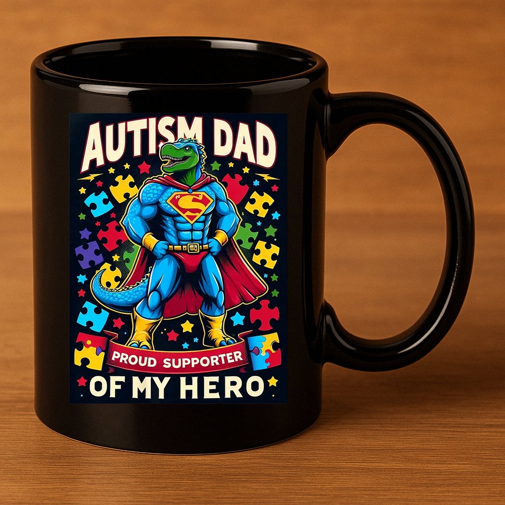 Autism Awareness Dad Father Dinosaur Funny Proud Autism Dad 11oz C Handle Ceramic Mug
