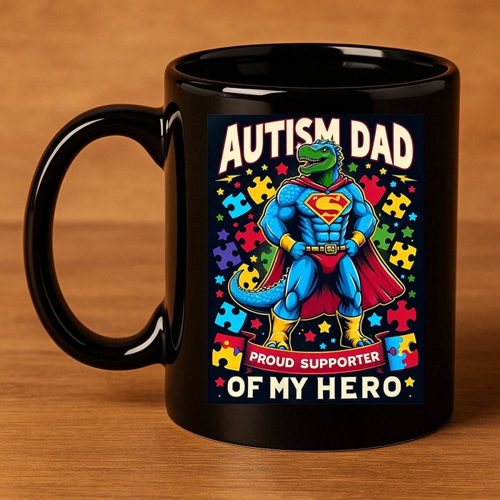 Autism Awareness Dad Father Dinosaur Funny Proud Autism Dad 11oz C Handle Ceramic Mug